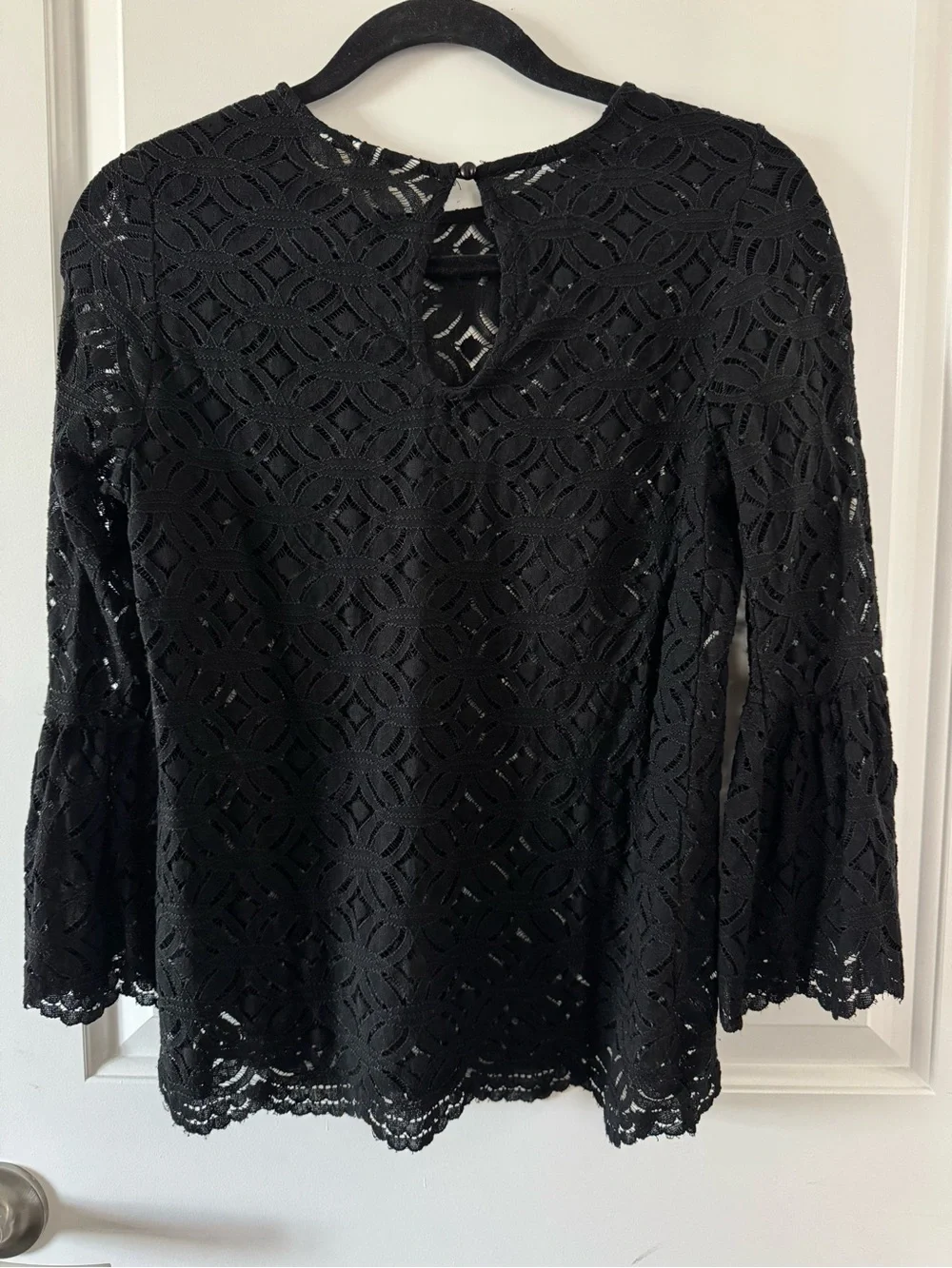 H&M Black Lace Bell-Sleeve Women's Top, cotton blend size small - Picture 6 of 9